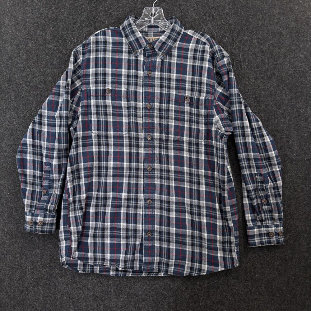 Duluth Trading Co Free Swingin Flannel Shirt Men's Medium Blue Plaid Pockets